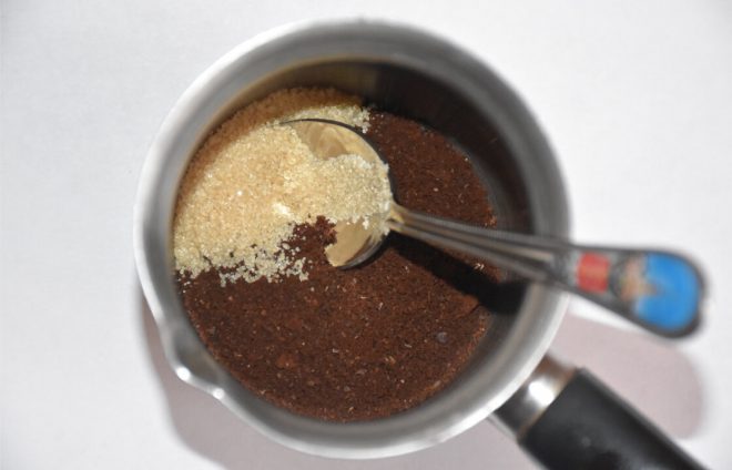 Photo of coffee and sugar.