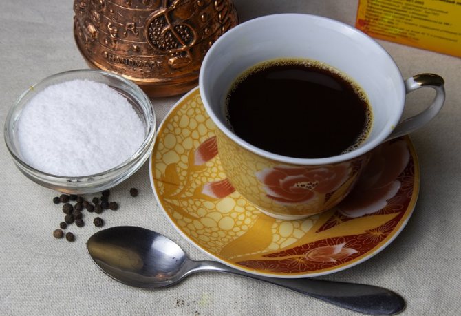 photo of coffee with salt and pepper