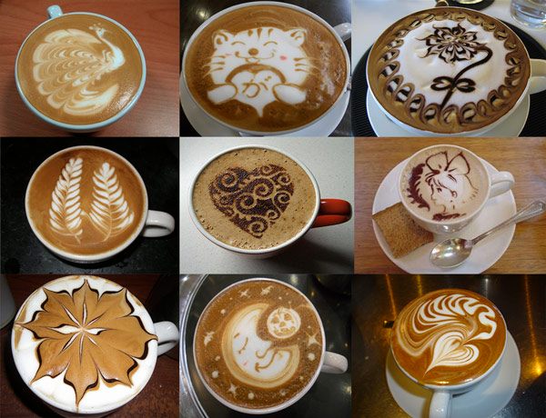 photos of types of latte art drawings