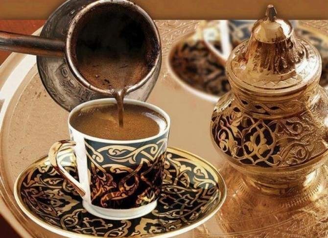 photo of Turkish coffee brewed in Arabic