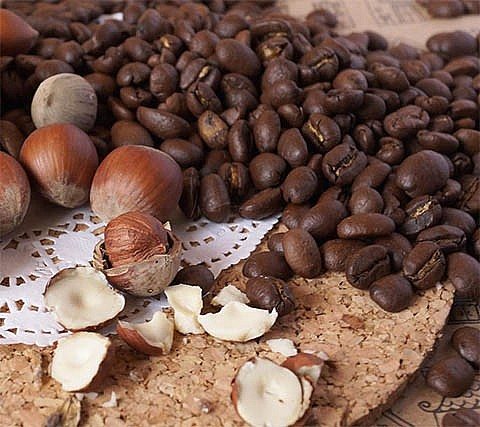 Hazelnuts and coffee beans