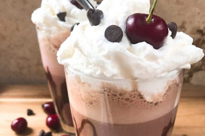 Cold mochaccino with cherries