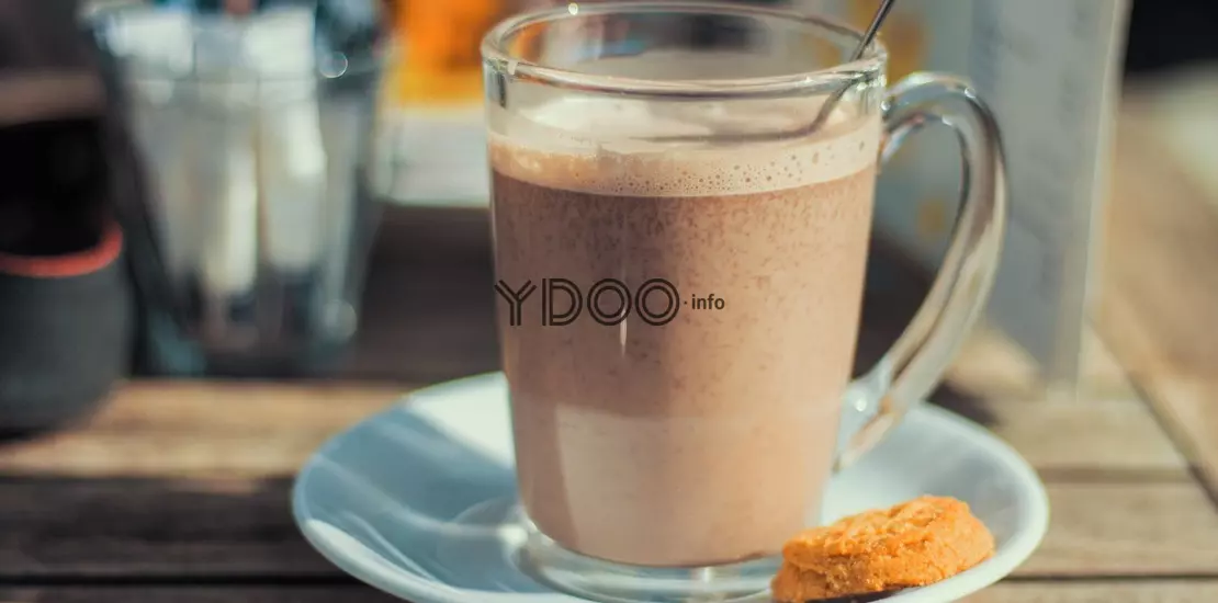 cocoa with milk in a transparent cup