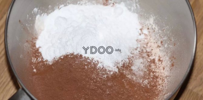 cocoa powder and flour in a deep container