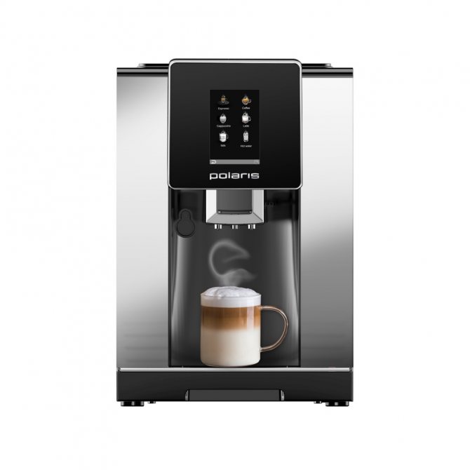 Coffee machine Polaris PACM 2060AC with a cup of cappuccino