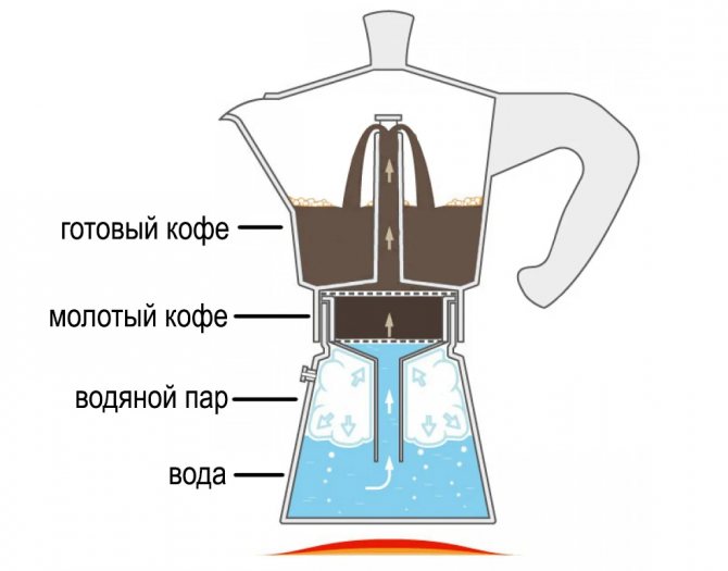 Принцип работы гейзерной кофеварки