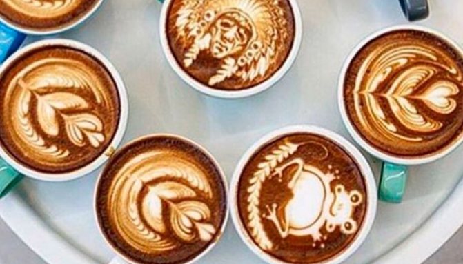 Различные необычное рисунки на кофе