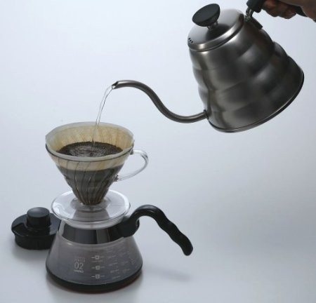 Brewing coffee using a pourover photo